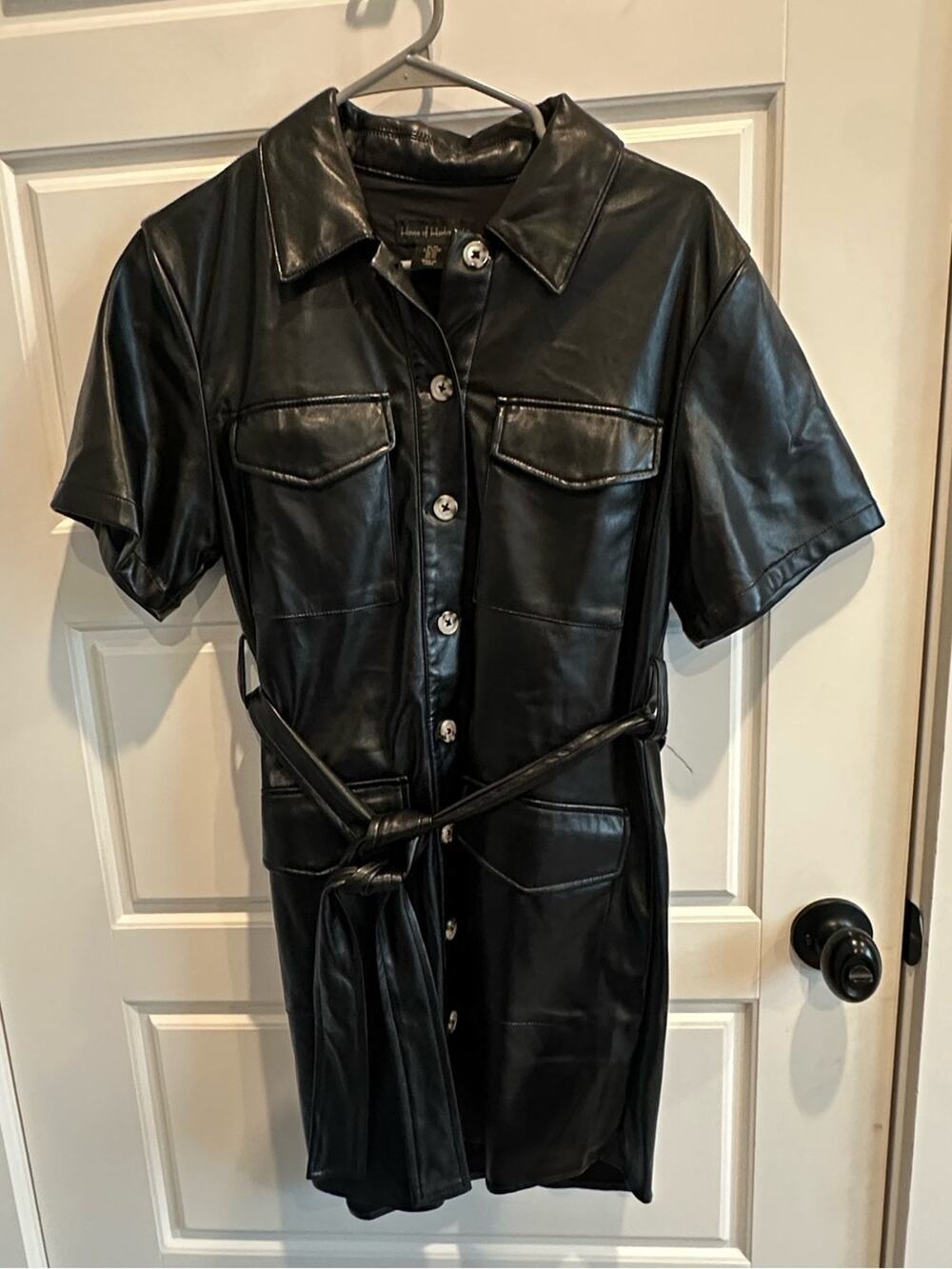 House of Harlow 1960 x Revolve Faux soft leather belted mini shirt dress